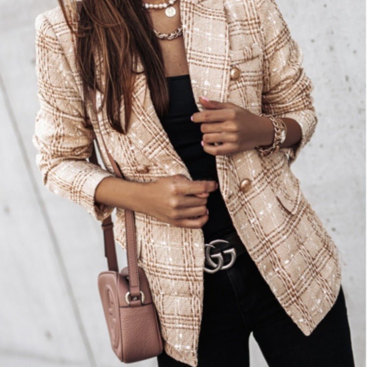 Wholesale Autumn and Winter Women's Suit Long Sleeve Double-breasted Printed Suit Jacket